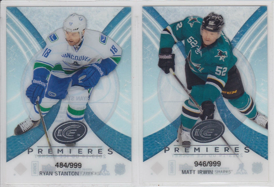 2013-14 UD ICE MATT IRWIN RC /999 Rookie #68 Premieres Upper Deck Sharks - Image 1 of 1
