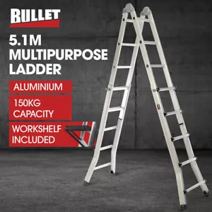 BULLET 5.1m Folding Aluminium Multipurpose Ladder Foldable Collapsible Stairs - Picture 1 of 11