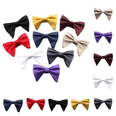 Pajarita ajustable grande ancha con forma de cuerno de vaca de color liso para hombre Foto 1 de 2