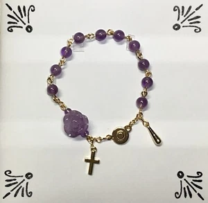 Handcrafted Rosary Bracelet Made W Genuine Lavender Amethyst KC Gold February - Picture 1 of 6