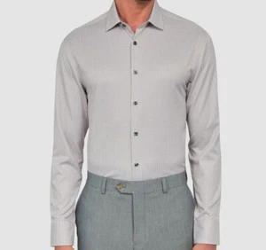 Construct Men's Gray Slim Fit Gingham Performance Dress Shirt Size 14-14.5 32/33 - Picture 1 of 2