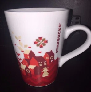 Starbucks 2013 Red and White 11 oz Holiday Coffee Mug Christmas with Red Houses - Picture 1 of 5