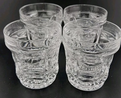 CUATRO (4) Vasos de Cristal Gafas Highball Huella Pulgar Crosshatch Pesado 4"Hx3.5"D Foto 1 de 4