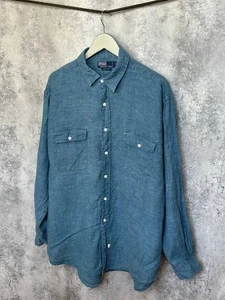 Polo Ralph Lauren 100% Linen Vintage Shirt Blue Button Up Pockets LS Size XXL - Picture 1 of 14