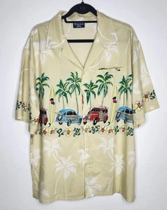Pacific & Co Hawaii Aloha Hemd Herren Large Beige Palmen Surf Woody Cars - Bild 1 von 7