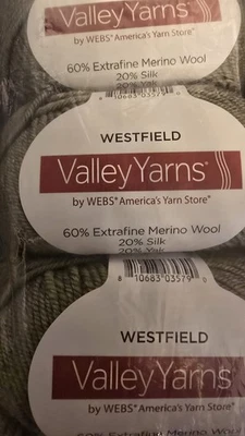 3-SKEINS-VALLEY YARNS WESTFIELD EXTRA FINE MERINO WOOL SILK YAK BLEND 50G  SAGE - Image 1 of 2