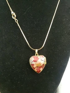 Vintage Gold-tone Locket Heart Pendant Cloisonne Red Enamel  Necklace 16” A6 - Picture 1 of 7