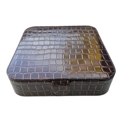 Vtg Ralph Lauren Travel Case Men Safari Brown Faux Crocodile Leather Hard Cover - Image 1 of 4