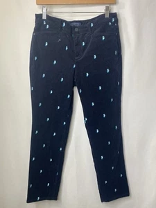 Pantaloni Talbots Simply Lusinghieri in velluto a coste blu navy ricamo gufo elasticizzato vita 32" - Foto 1 di 11