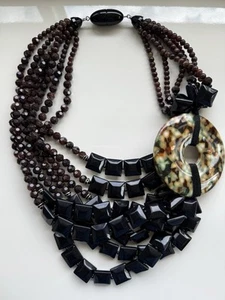 ANGELA CAPUTI Multicolor Beaded Resin Necklace, Green/Black - Picture 1 of 5