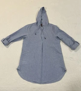 Forcynthia Beachwear Leinenmischung Kapuze Überwurf blau weiß Rollriegelärmel Gr. S - Bild 1 von 19