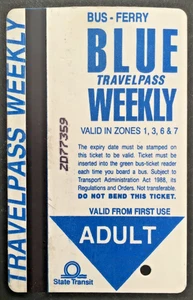 Sydney State Transit Blue Weekly Travelpass Collectable and Scarce - Foto 1 di 3