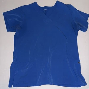 Jockey Nurse Scrub Womens Large Blue Medical Short Sleeve V-Neck Top - Picture 1 of 10