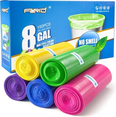 8 Gallon Multi-Color Trash Bags 150 Count Extra Thick Unscented Garbage Liners — 第 1/4 张图片