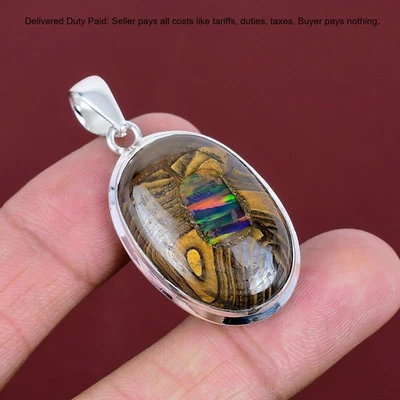 Ювелирные изделия свадебная подвеска из стерлингового серебра с этопийским опалом в валуне опалом драгоценными камнями - Изображение 1 из 4