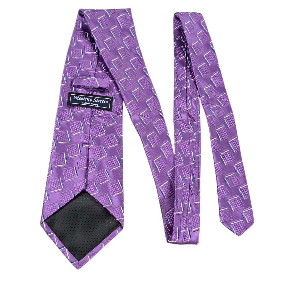 Meeting Street Silk Geometric Pattern Necktie Purple Men's Formal Tie Estate - Image 1 of 4