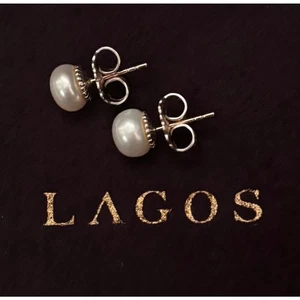 LAGOS Caviar Sterling Silver Pearl Stud Earrings w/14K Gold Posts  - Picture 1 of 6