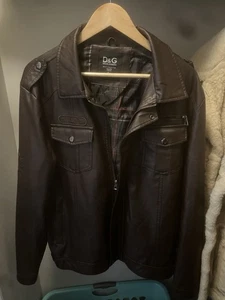 D&G by Dolce & Gabbana Faux Leather Jacket Brown LARGE Men's Full Zip - Picture 1 of 9
