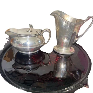 VTG R Wallace Silver SILVER SOLDER 4OZ CREAMER 8oz Sugar Bowl Set Tea Coffee - Picture 1 of 5