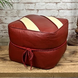 Vintage RED / WHITE STRIPED POUFFE 60s 70s Vinyl Foot Stool Pouf Retro MCM Prop - Picture 1 of 10