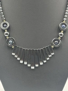 Vintage Hematite Fringe Necklace with Blue Glass Beads - Picture 1 of 8