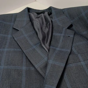 Jos A Bank Signature Silk Wool Houndstooth Windowpane Sport Coat Mens 44L Blue - Picture 1 of 9
