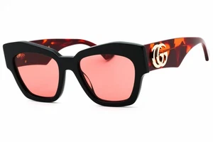 GUCCI GG1422S 005 Sunglasses Black Havana Frame Orange Lenses 55mm - Picture 1 of 4
