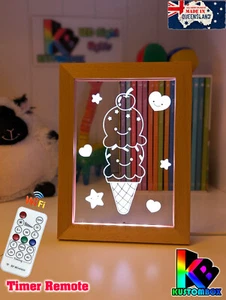 KAWAII ICE CREAM CONE PERSONALISED 3D LED Night Light 7 Colour Change Kids Room  - Picture 1 of 13