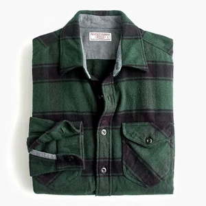 CAMISA DE FRANELA DE PESO PESADO J.CREW Wallace & Barnes K2560 XS verde mosso oscuro a cuadros - Imagen 1 de 6