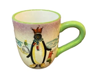Oneida Chillin Winter Penguin Coffee Tea Mug Handpainted Earthenware Ceramic - Picture 1 of 8