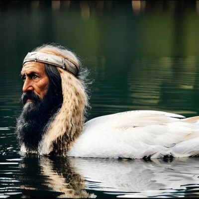 ART PHOTO Digital Product Collage Virtual Postcard Image-Druid swan on the lake