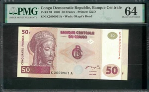 Congo Democratic Republic 4.1.2000 P-91 PMG Choice UNC 64 50 Francs - Picture 1 of 2