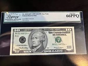 DBR 1999 $10 FRN Dallas STAR Gem Fr. 2034-K* Legacy 66 PPQ Serial BK01768724* - Picture 1 of 2