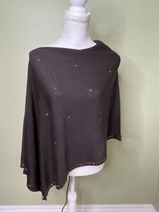 Cejon Poncho Knit Wrap Brown Sequins Asymmetrical New With Tags - Picture 1 of 7