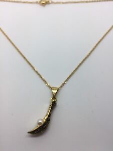 Pendentif perle sport Jai Alai neuf avec collier en acier inoxydable 16 pouces petit OR