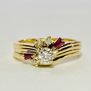 Reeds 14K Yellow Gold 0.25ct Diamond with Accents Ruby Size 6.5 Bridal Ring 4.7g