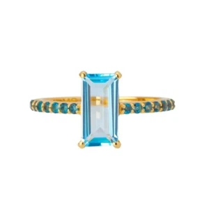 Swiss Blue Topaz Gemstone Ring Women's Ring 925 Sterling Silver Solitaire Ring - Picture 1 of 9
