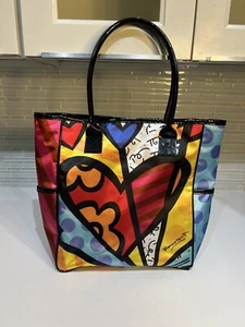 AUTHENTIC Romero Britto "A New Day" Heart Tote Bag with Handles - Picture 1 of 14