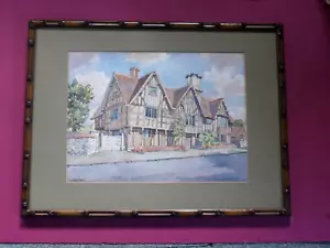 Halls Croft  STRATFORD-UPON-AVON.  Framed & mounted. Watercolour signed. - Picture 1 of 8