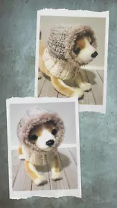 crochet handmade dog pet hood hat cat snood xs small fur toasted marshmallow new - Picture 1 of 3