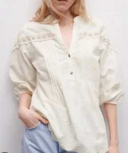 ZARA Openwork Embroidered Blouse Top Oyster White Size XS shirt - Picture 1 of 13