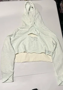 Gymshark Hoodie Cropped Keyhole Cut Out Long Sleeve Raw Edge Pullover Green M - Picture 1 of 6
