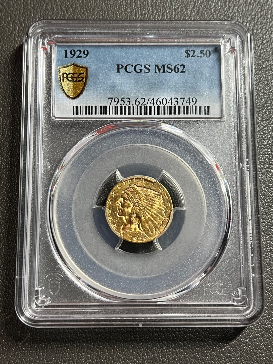 MS 62 Graded 1929 Year Quarter Eagle $2.50 US Gold Coins MS 62 Graded 1929 Year Quarter Eagle $2.50 US Gold Coins
