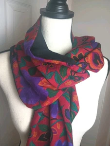 Bufanda de Lana Doncaster Flecos Oblongos Floral Rojo Púrpura Italia De Colección 16x70 Defectos - Imagen 1 de 8
