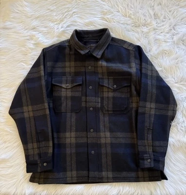 Filson Mackinaw Lana Jac Camisa Chaqueta Abotonada Negra Oliva Azul Marino Cuadros Grande Foto 1 de 4