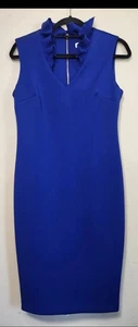 Calvin Klein Dress Royal Blue Sleeveless V-neck Sheath Womens Size 8 - Picture 1 of 7