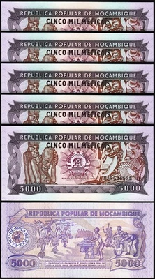 Mozambique 5000 5,000 Meticais 1989, UNC, 5 Pcs LOT, Consecutive, P-133b - Image 1 of 4