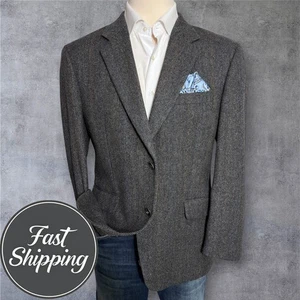 Cricketeer Vintage Mens Gray Tweed Blazer 44S Wool Herringbone Sport Coat Jacket - Picture 1 of 15