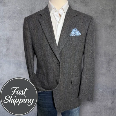 CRICKETEER Vintage Mens Gray Tweed Blazer 44S Wool Herringbone Sport Coat Jacket - Image 1 of 4