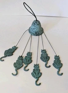 Wind Chime - Patio Decor Cat Kitty Themed Brass Wind Chime Patina  - Picture 1 of 6